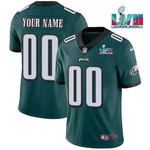 Men's Philadelphia Eagles Customized Green Super Bowl LVII Patch Vapor Untouchable Limited Stitched Jersey